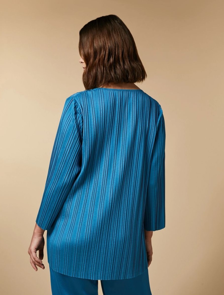 Pleated Jersey T-Shirt Torquoise Wholesale