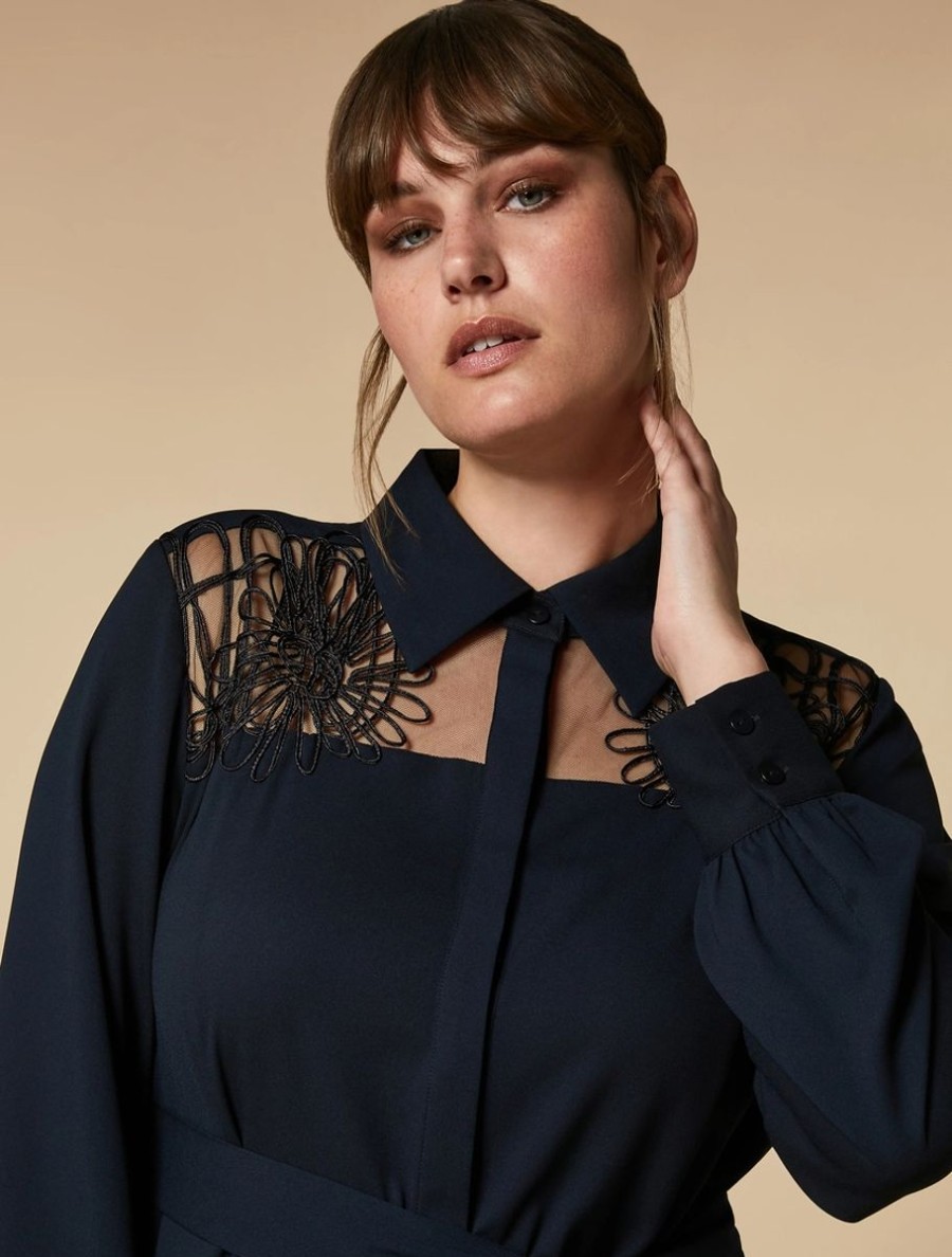 Embroidered Crepe Shirt Dress Midnightblue Online