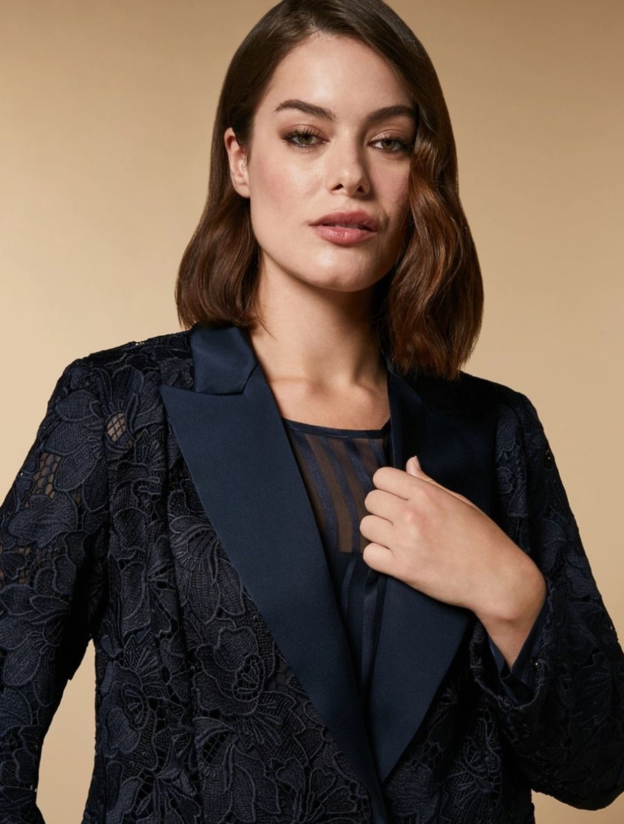 Macrame Lace Blazer Jacket Dark Navy Hot