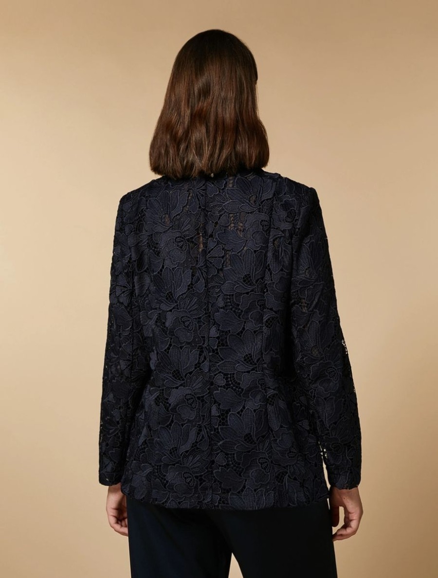 Macrame Lace Blazer Jacket Dark Navy Hot