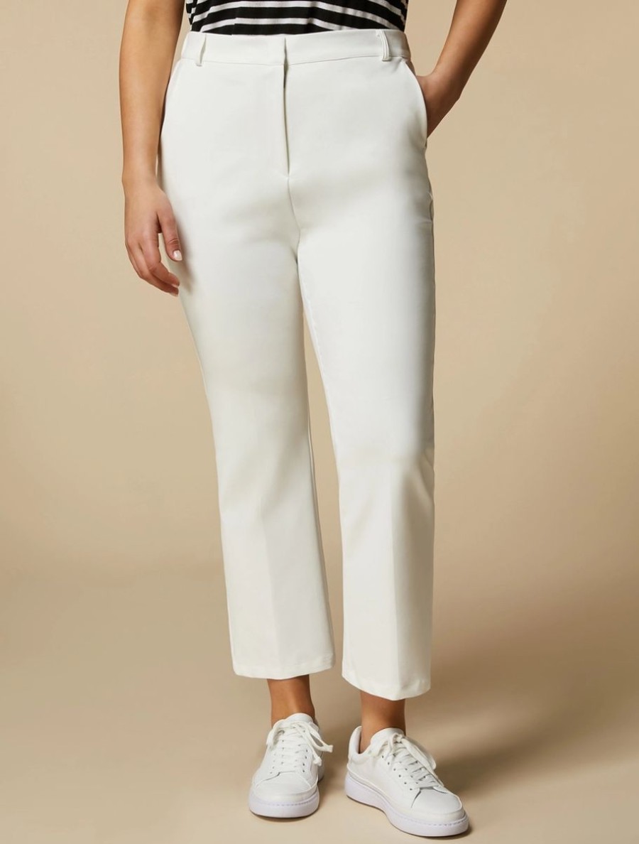 Flared Cotton-Blend Trousers White Clearance