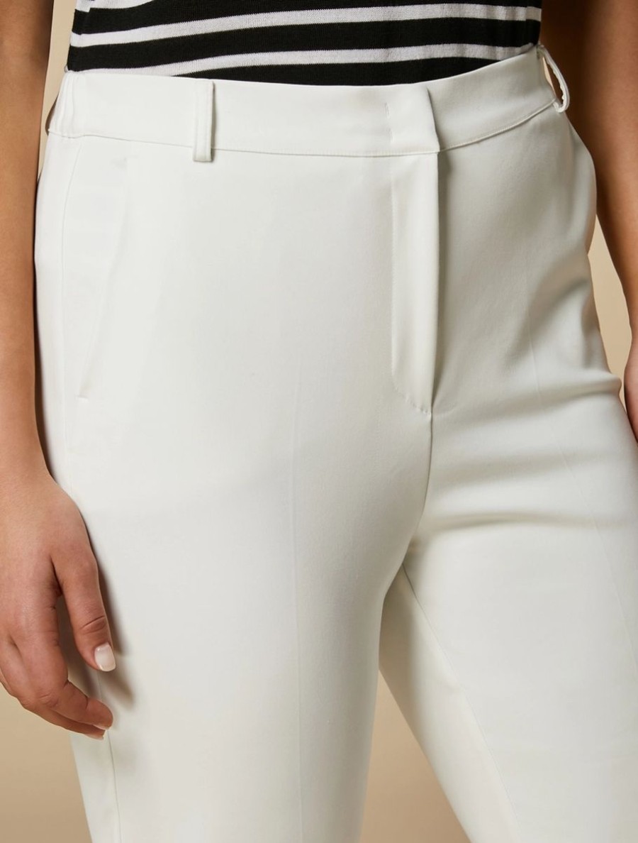 Flared Cotton-Blend Trousers White Clearance