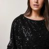 Sequin-Decorated Crepe Envers Satin Blouse Black New