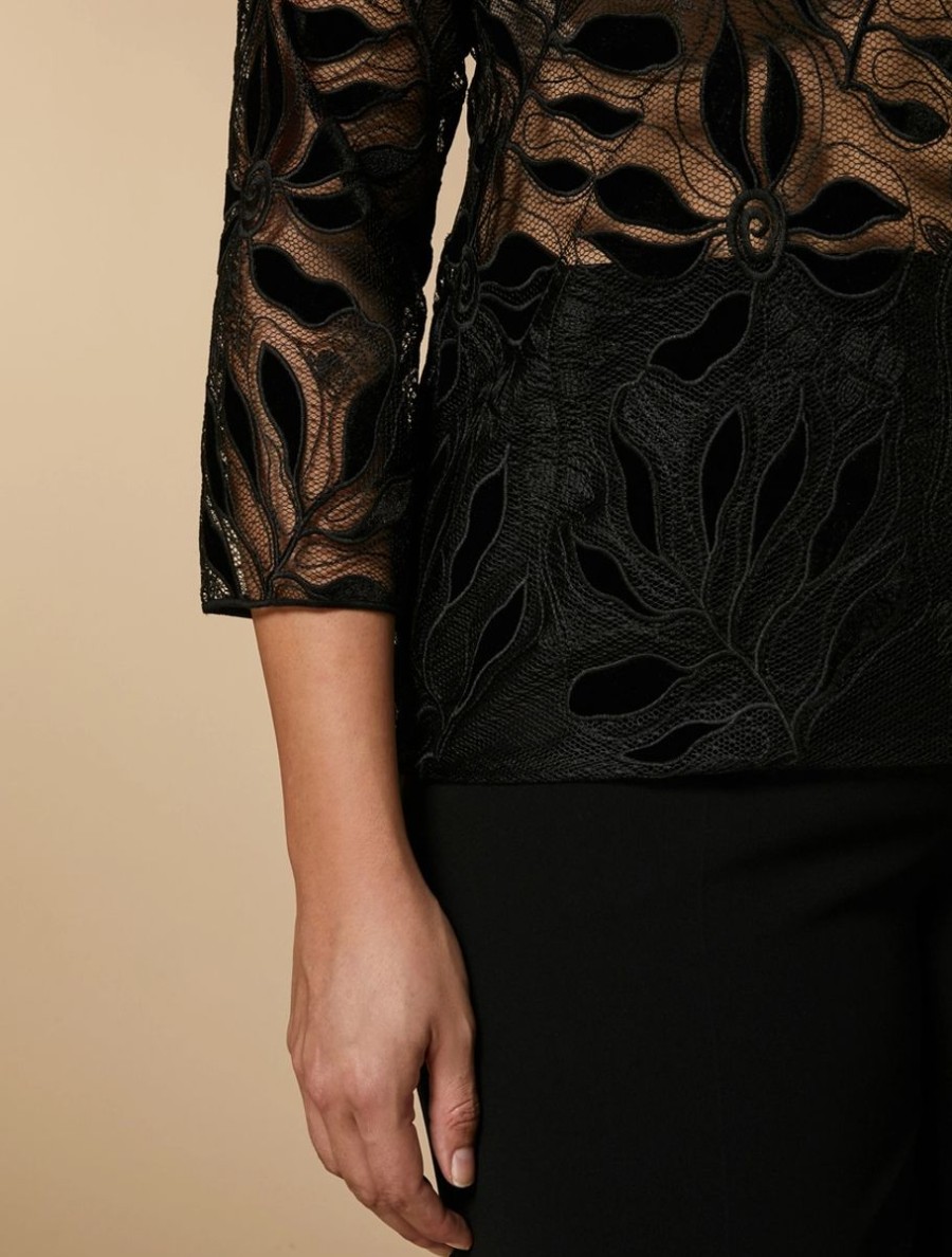 Embroidered Lace T-Shirt Black New