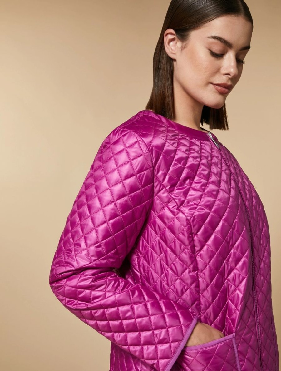 Diamond-Quilted Down Jacket Fuchsia Hot