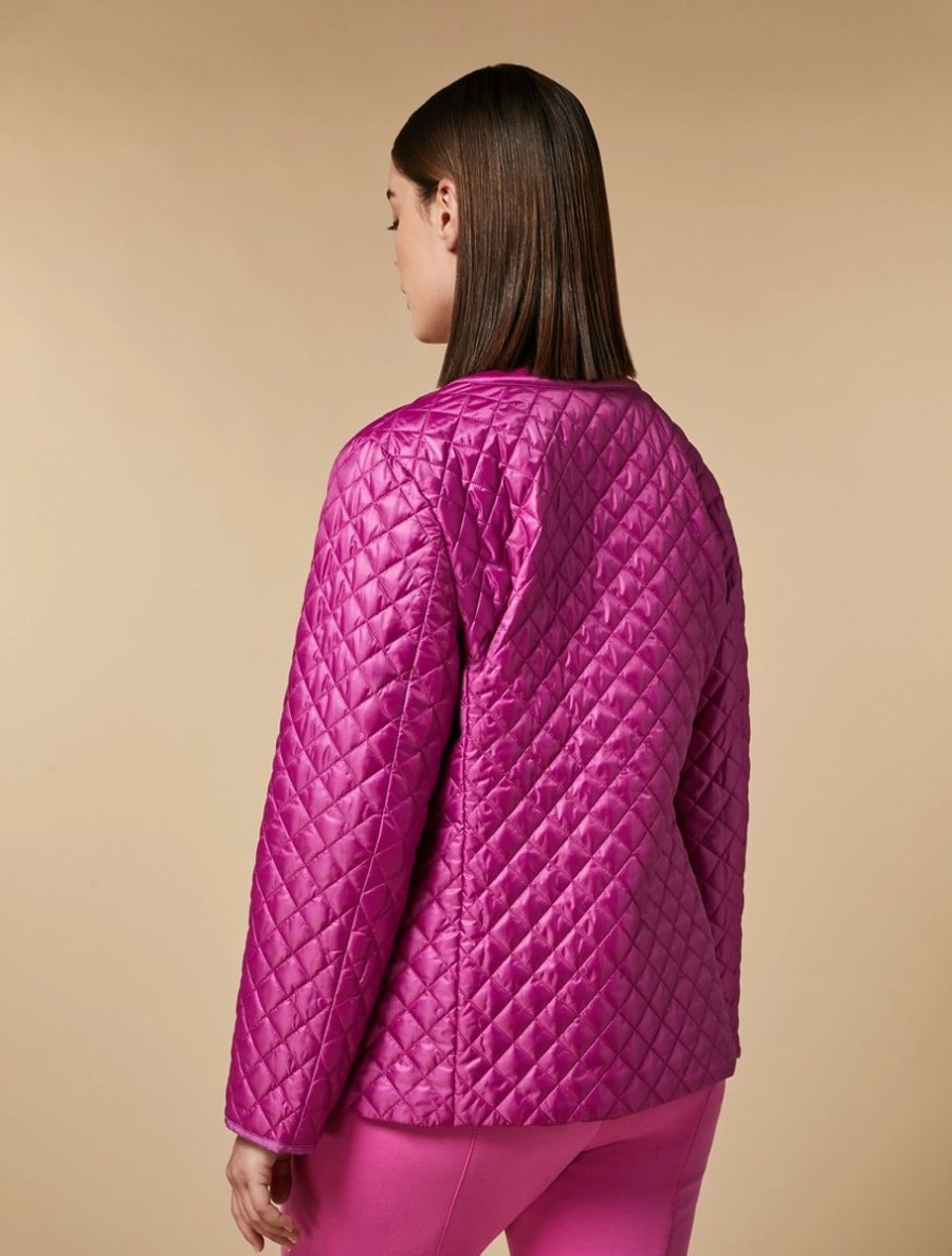 Diamond-Quilted Down Jacket Fuchsia Hot