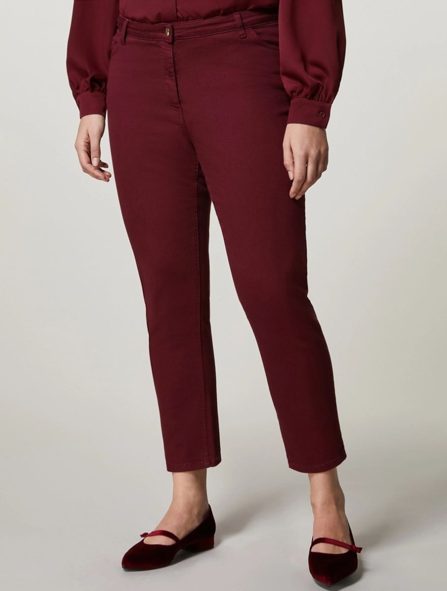 Garment-Dyed Twill Trousers Bordeaux Hot