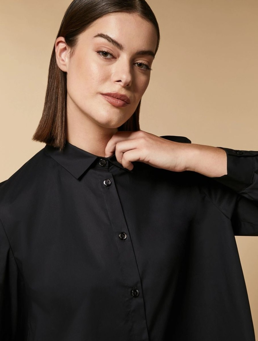 Long Cotton Poplin Shirt Black New