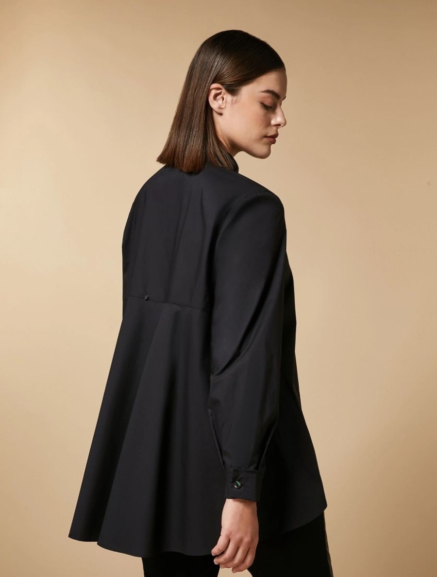 Long Cotton Poplin Shirt Black New