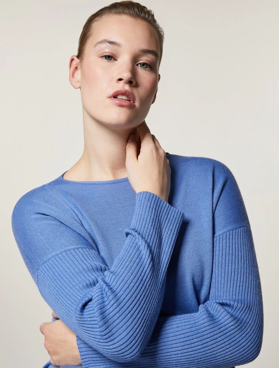 Merino Wool-Blend Sweater Ski Blue Clearance