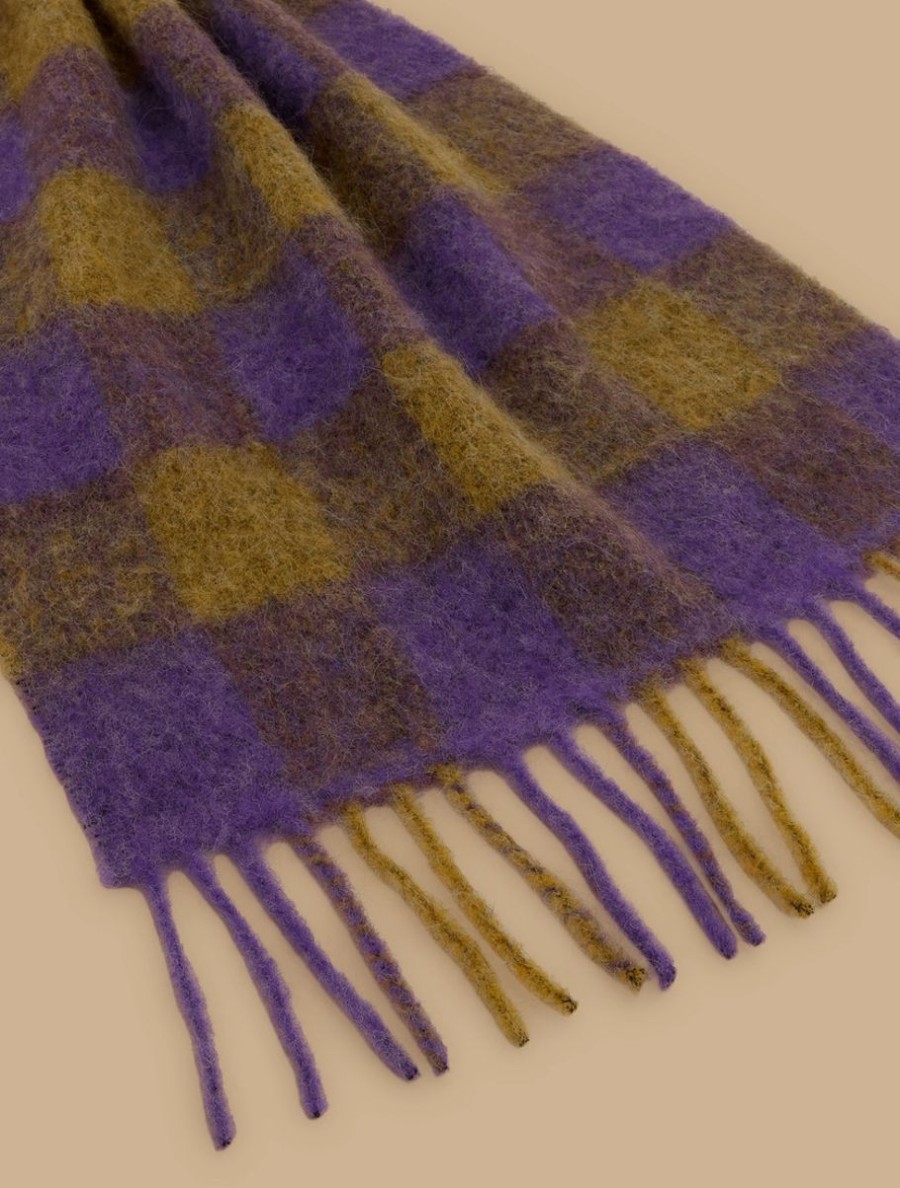 Wool-Blend Check Scarf Purple Wholesale