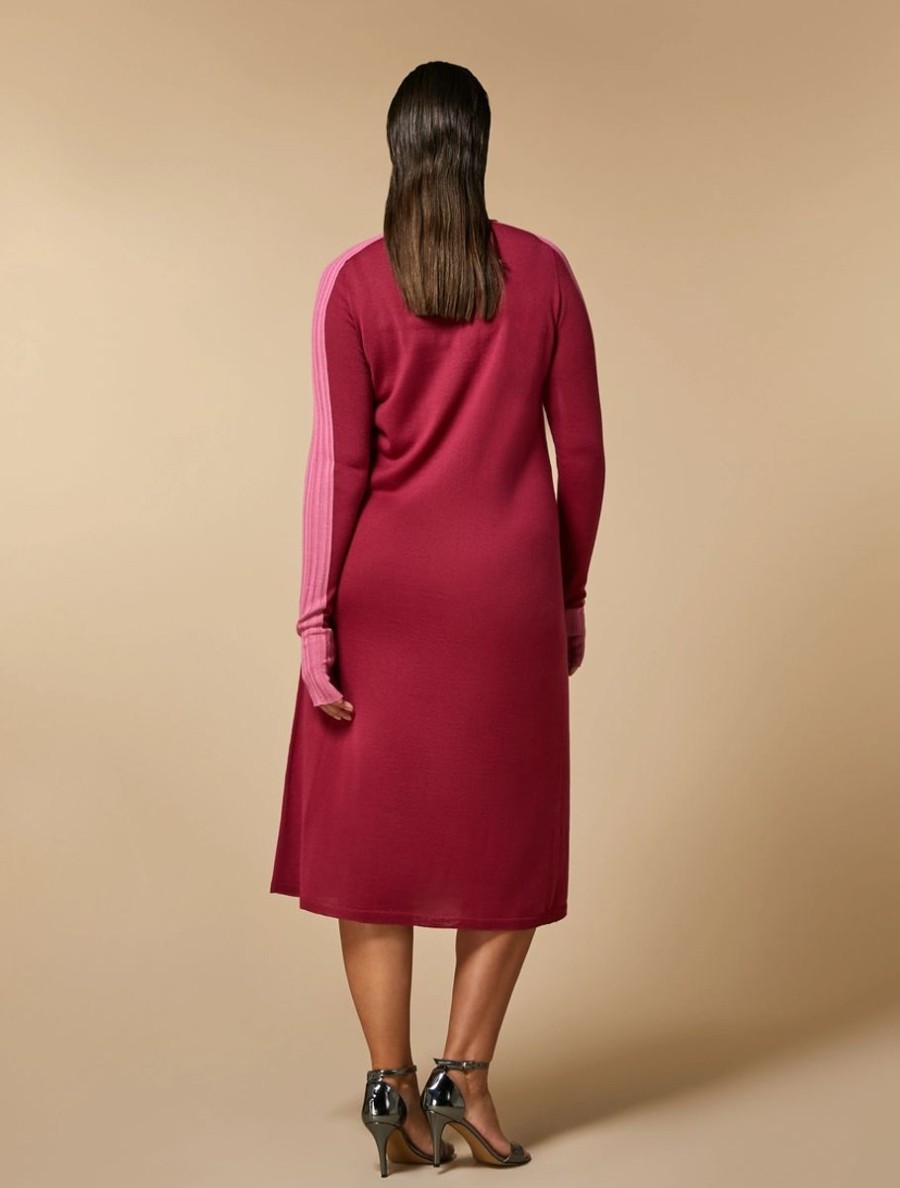 Wool Blend-Knit Dress Fuchsia New