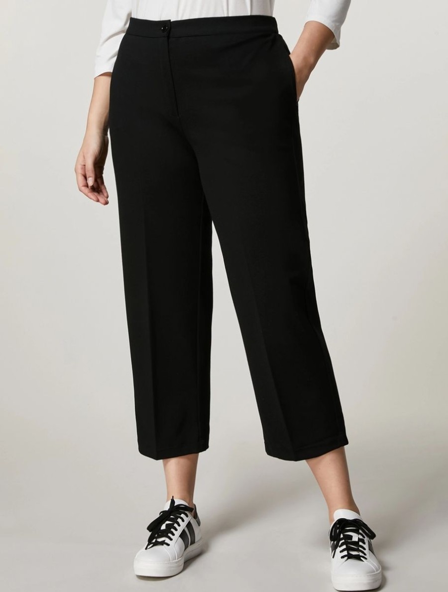 Milano-Knit Fabric Trousers Black New