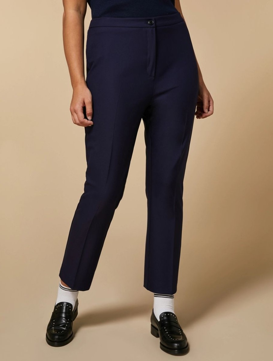 Flared Viscose-Blend Trousers Dark Navy Hot