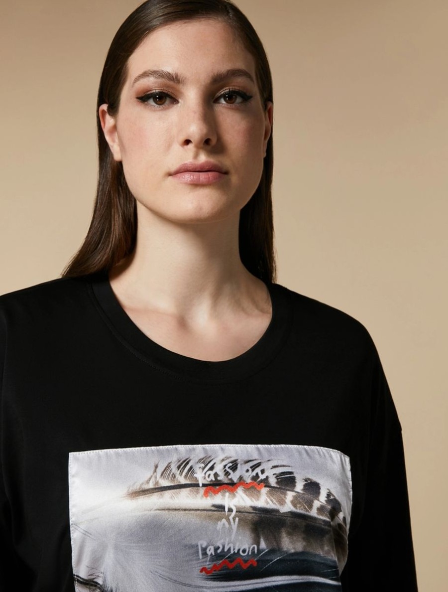 Print-Adorned Jersey T-Shirt Black Online