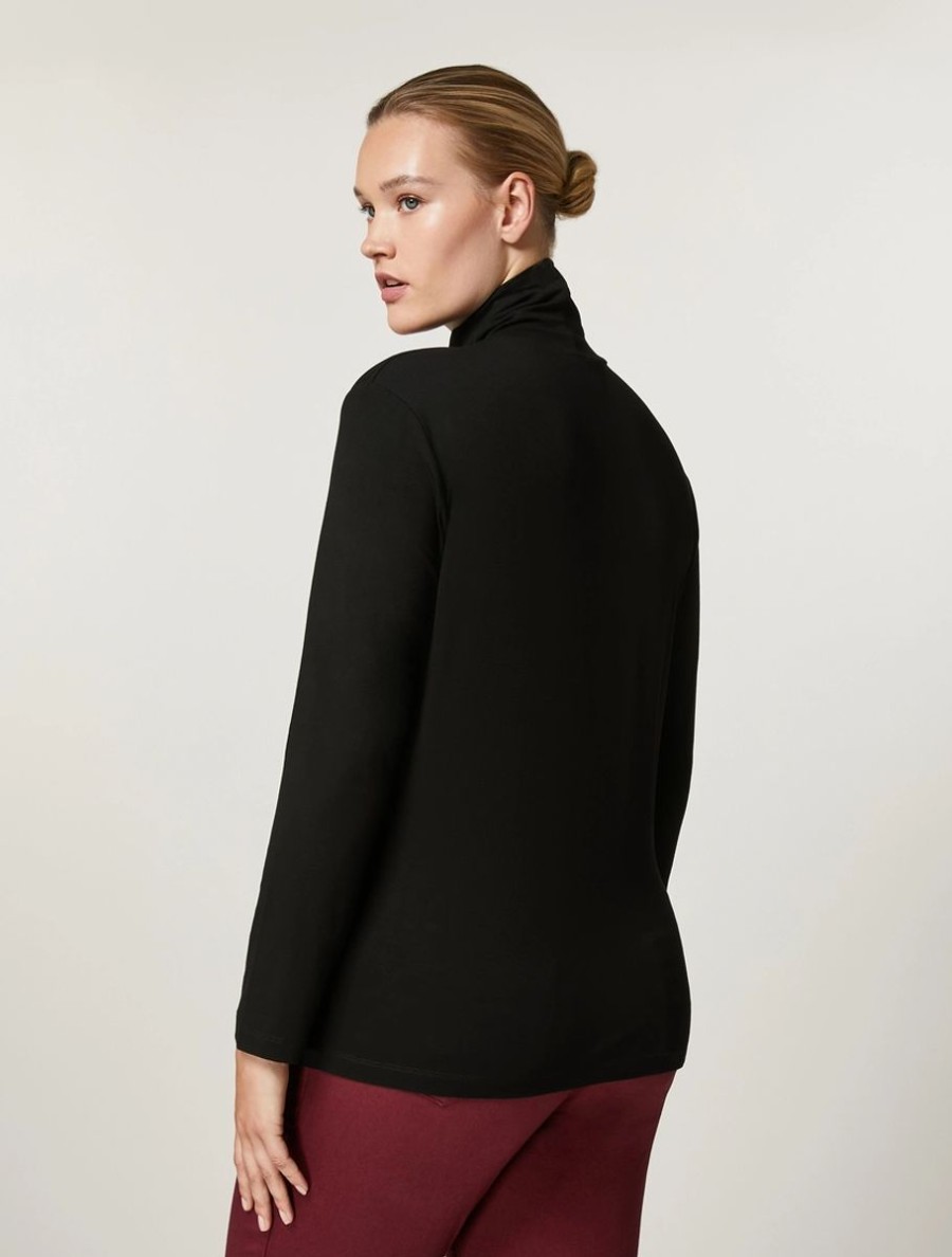 Viscose Jersey Polo-Neck Sweater Black Clearance