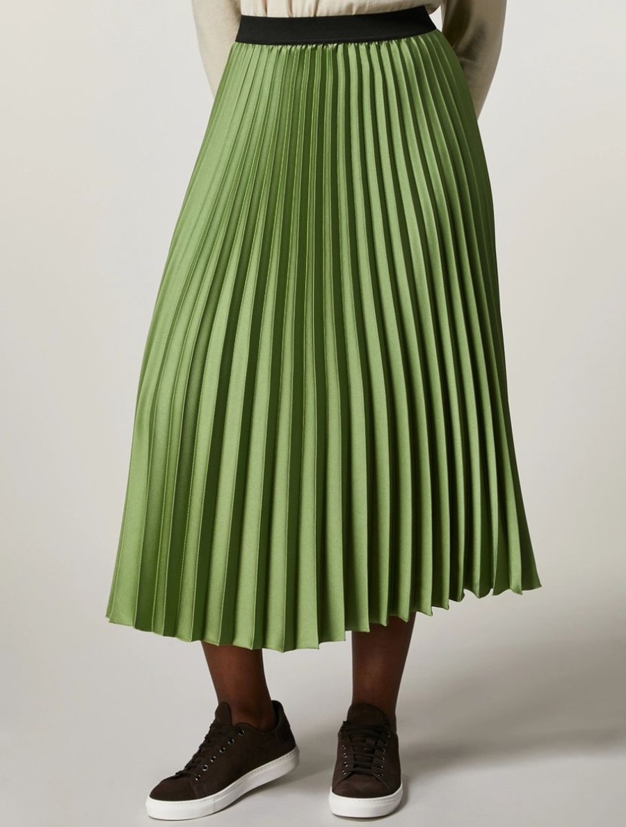 Pleated Satin Skirt Green Online