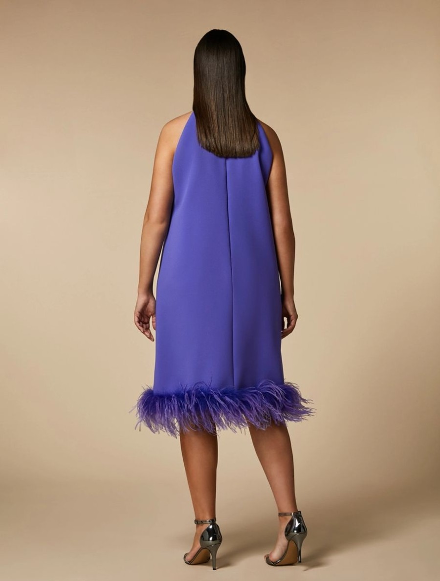 Feather-Adorned Crepe Dress Purple Best