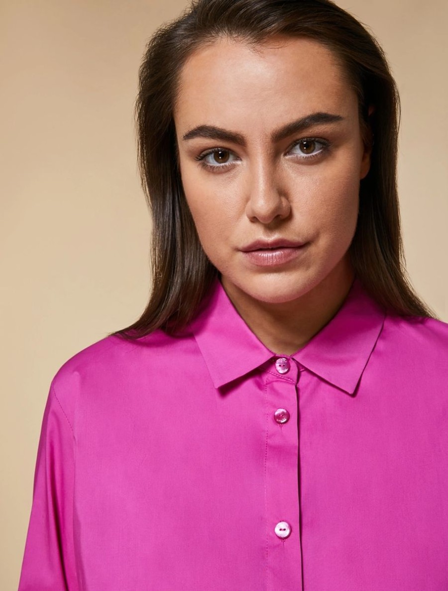 Long Cotton Poplin Shirt Fuchsia Clearance