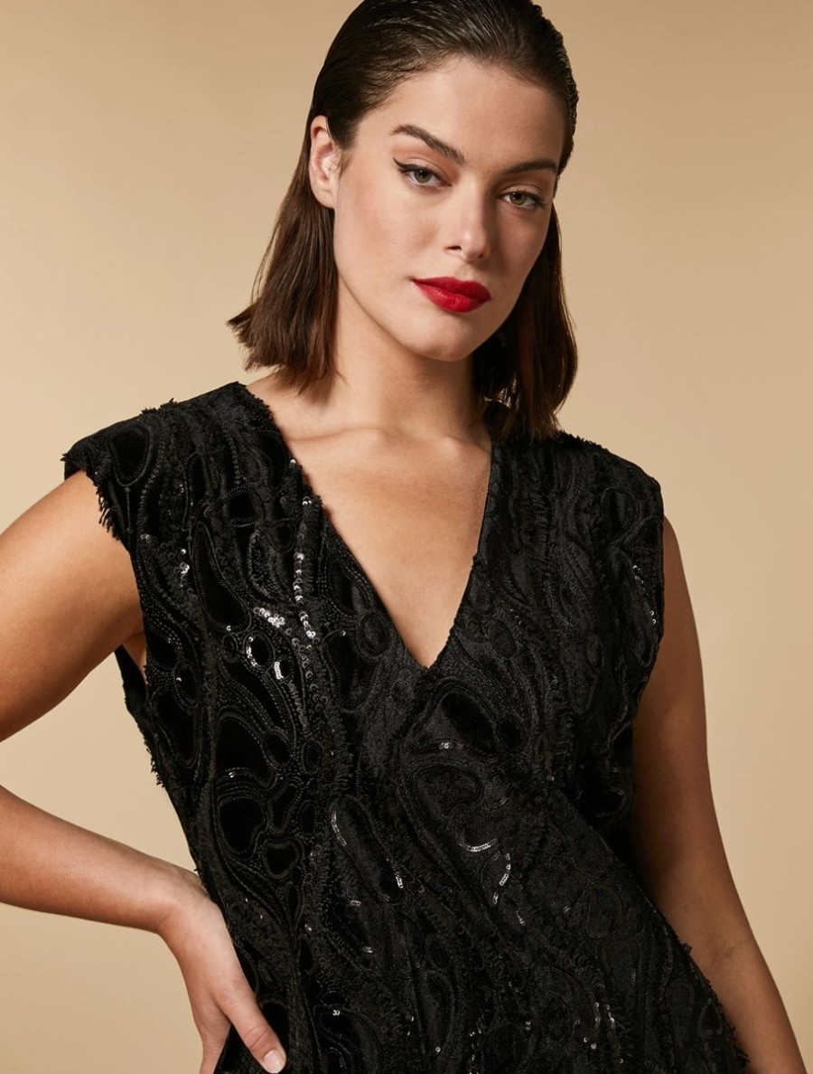 Embroidered Velvet Dress Black Best