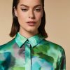 Printed Satin Shirt Green Clearance