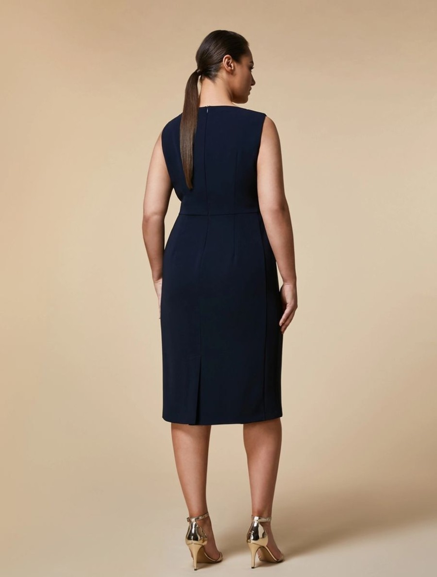 Triacetate Sheath Dress Dark Navy New