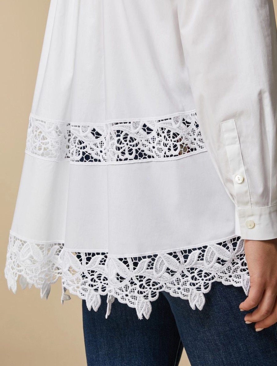 Lace-Adorned Poplin Shirt Optical White Hot