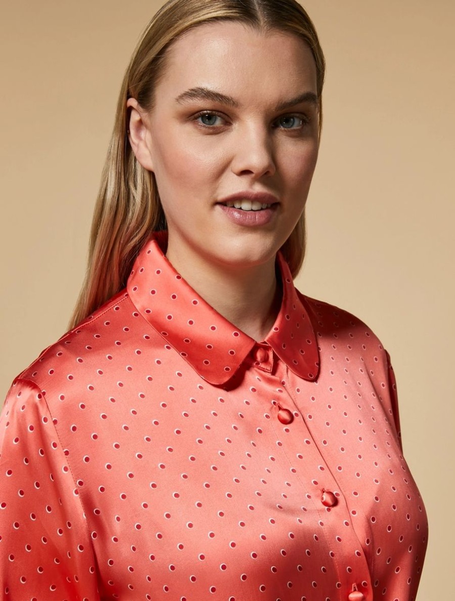 Printed Satin Shirt Red New