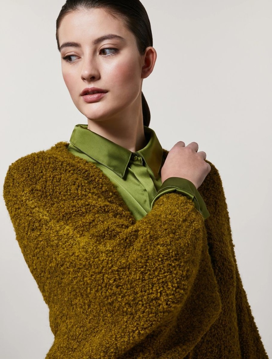 Boucle Cardigan Olive Green Wholesale