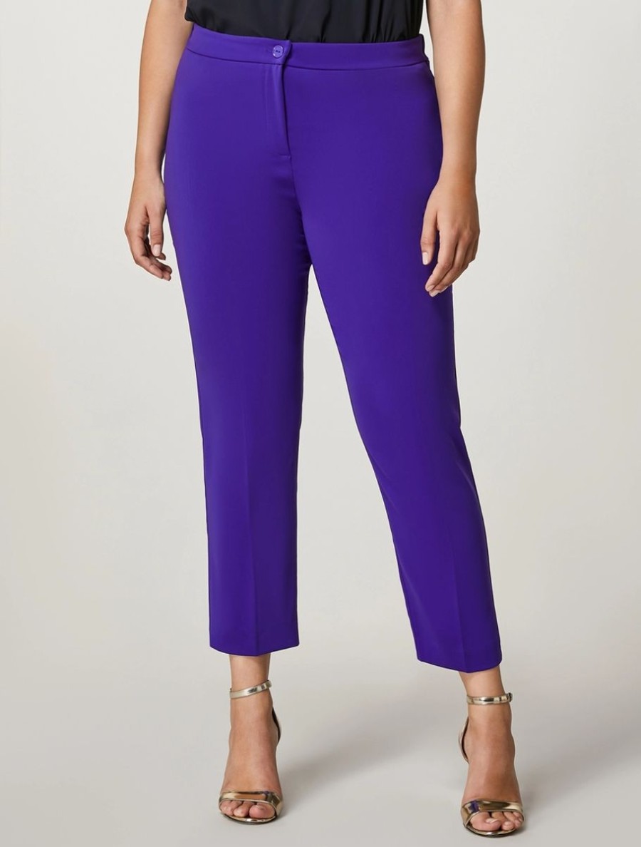 Fluid Stretch Fabric Trousers Purple Clearance