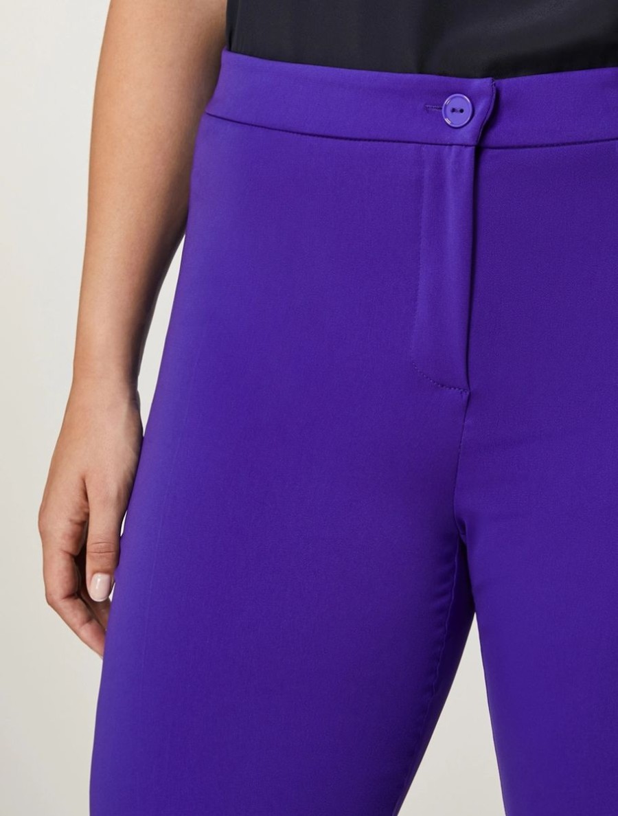 Fluid Stretch Fabric Trousers Purple Clearance