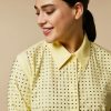 Rhinestone-Adorned Poplin Shirt Lemon New