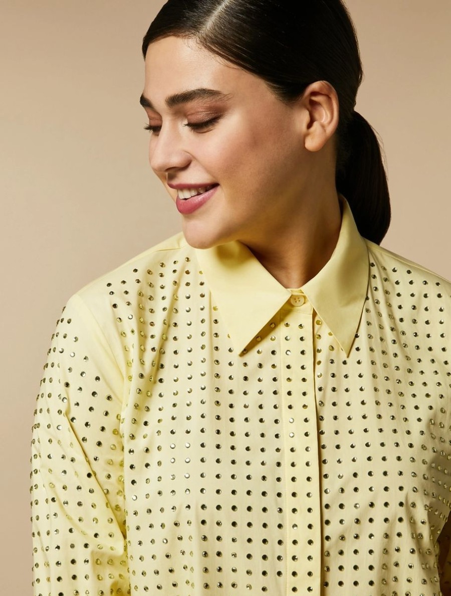 Rhinestone-Adorned Poplin Shirt Lemon New