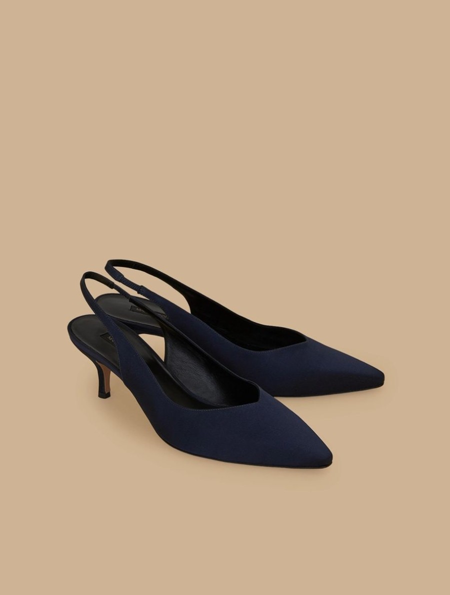 Satin Sling-Back Court Shoes Dark Navy Clearance