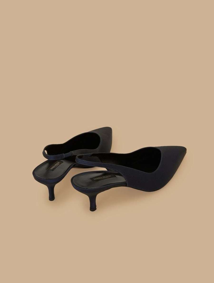 Satin Sling-Back Court Shoes Dark Navy Clearance