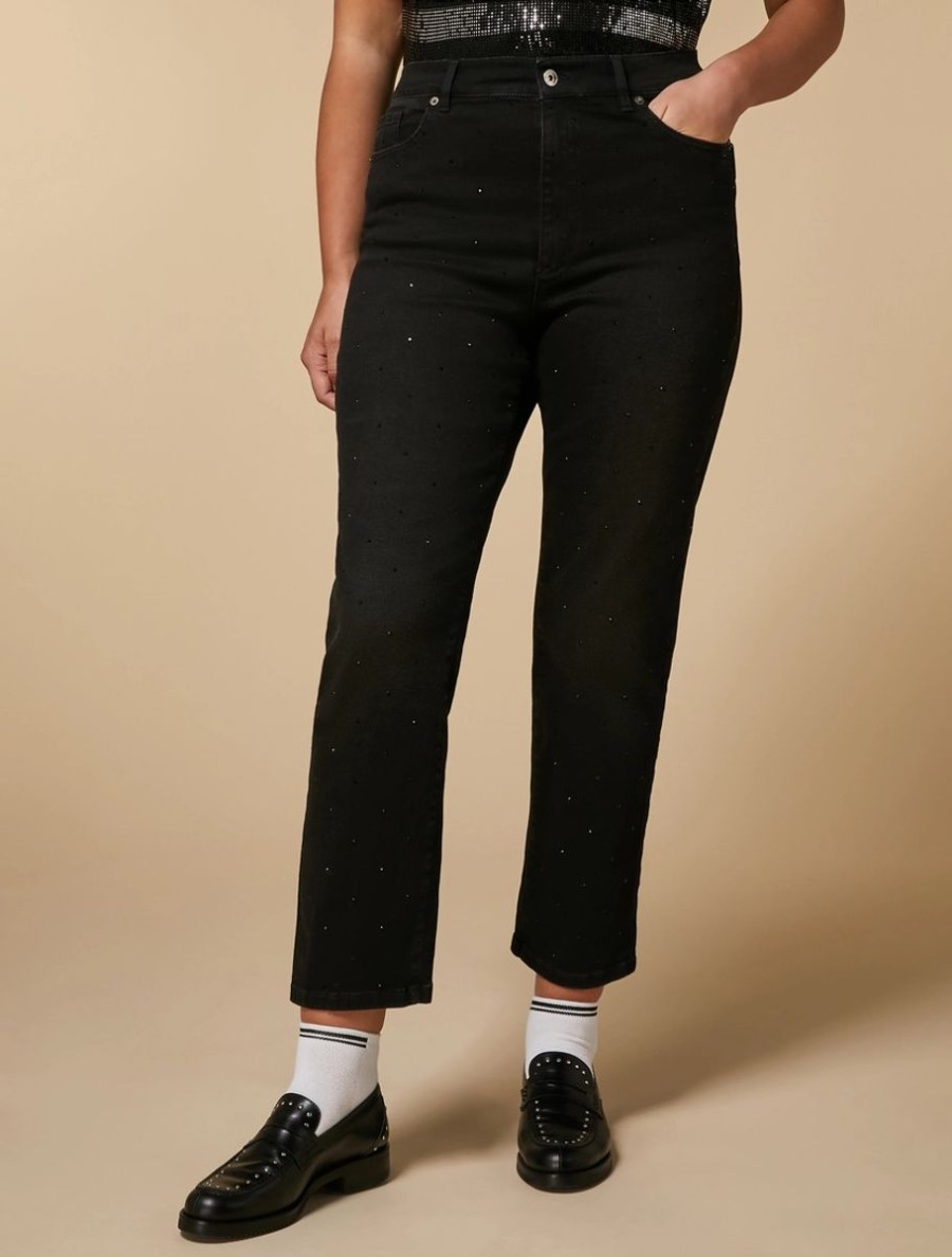 Regular Jeans With Rhinestones Black Online