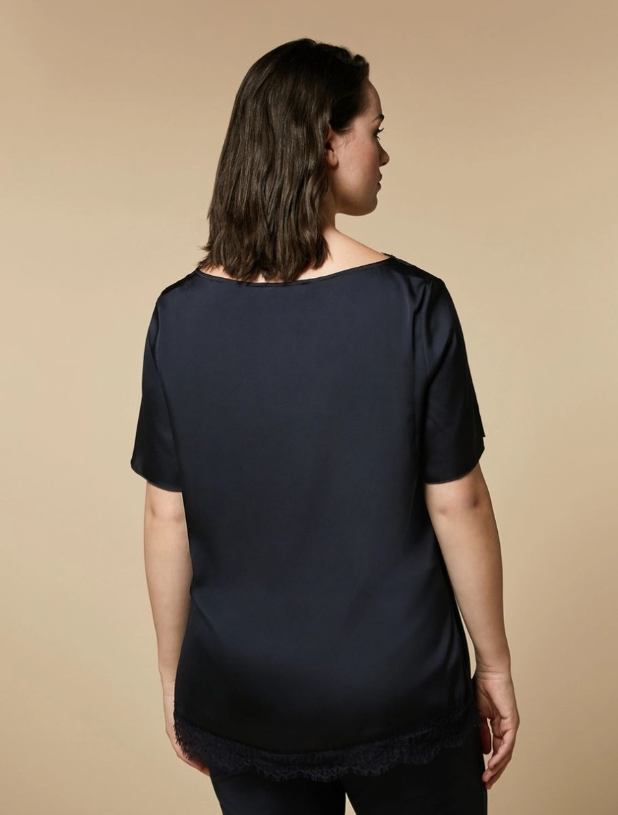 Blouse With Lace Details Dark Navy New