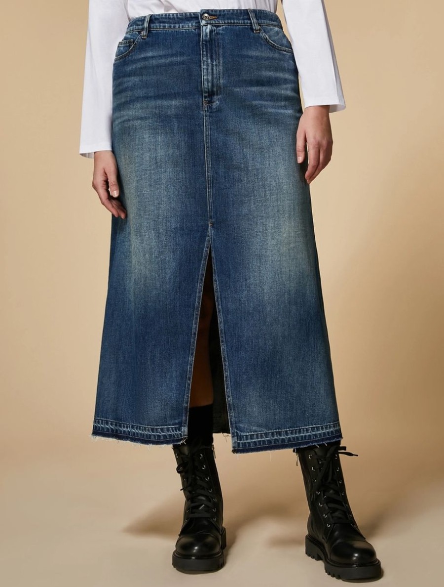 Long Denim Skirt Ski Blue Hot