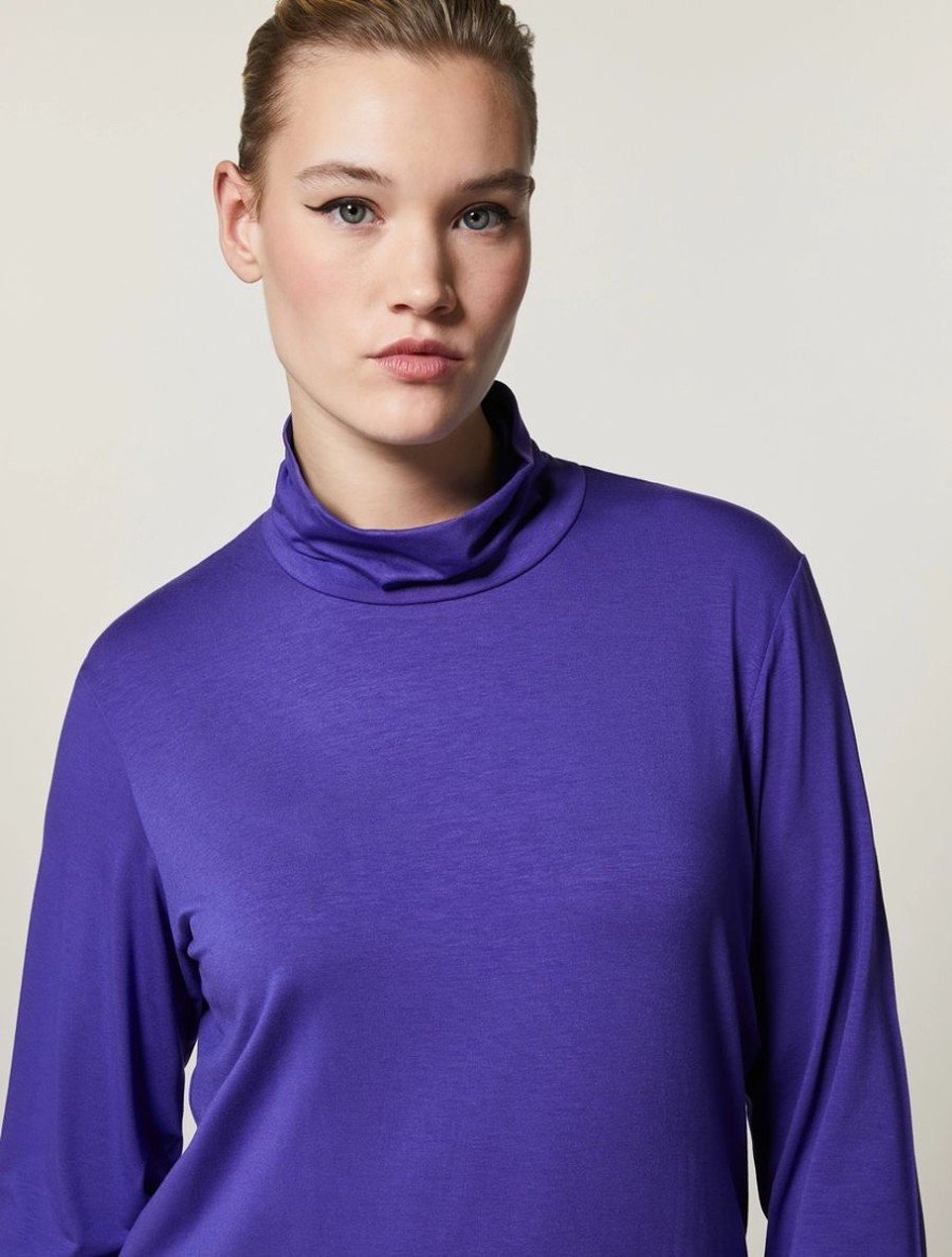 Viscose Jersey Polo-Neck Sweater Purple Best