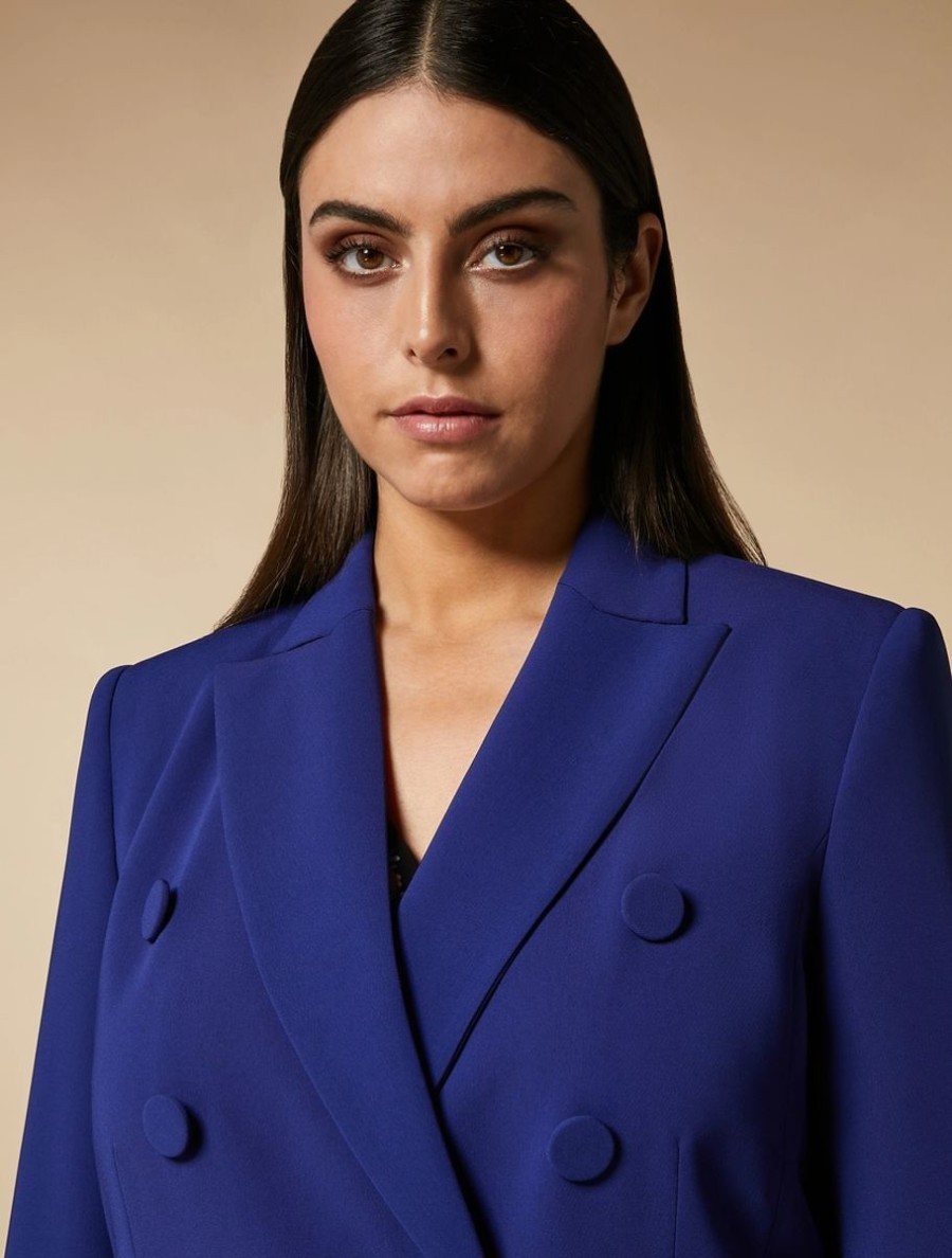 Double-Breasted Triacetate Blazer Jacket Cornflower Blue Clearance