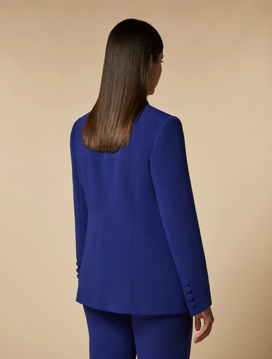 Double-Breasted Triacetate Blazer Jacket Cornflower Blue Clearance