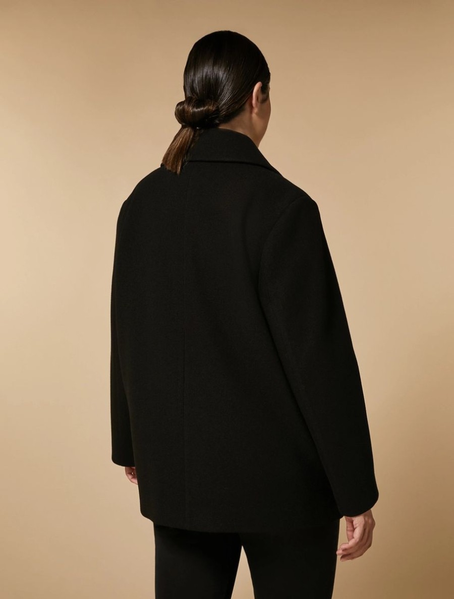 Jersey Cloth Pea Coat Black Hot