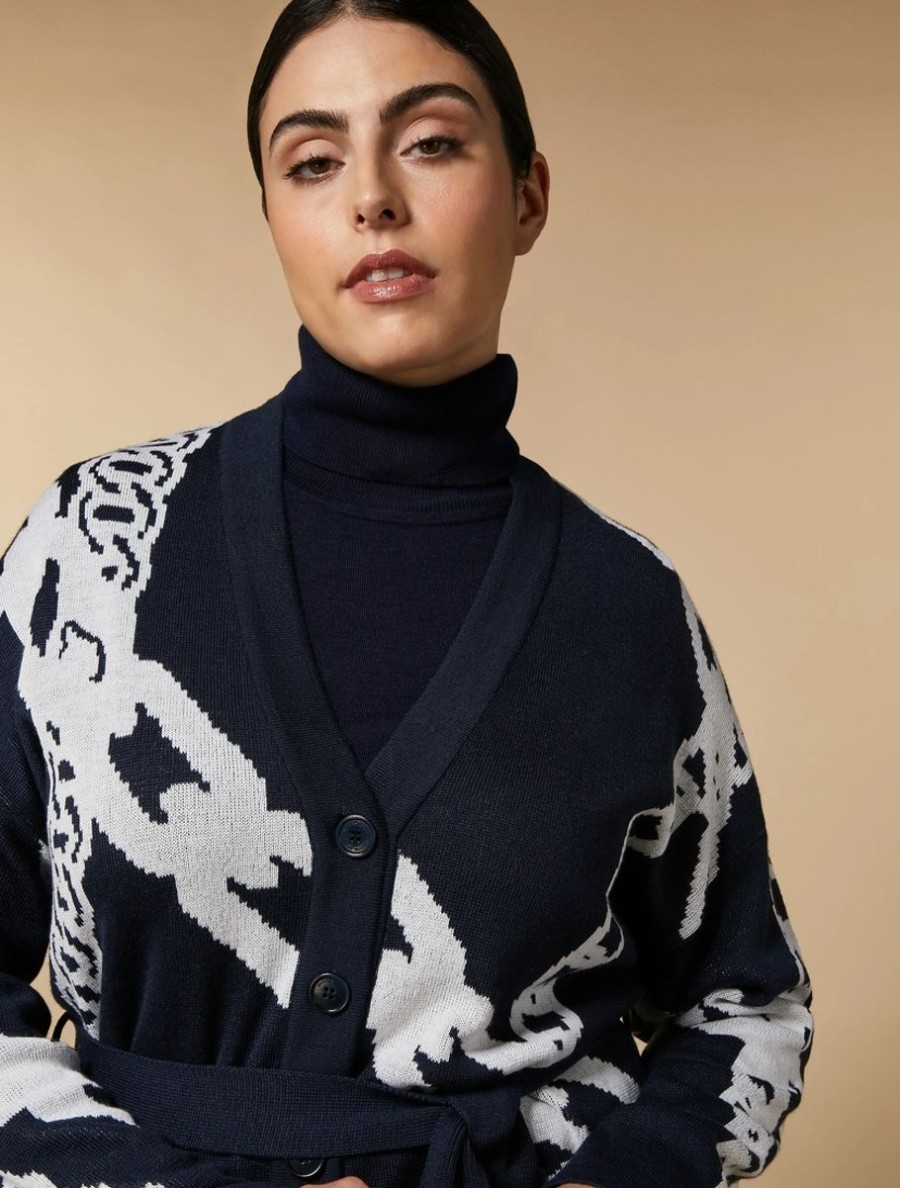 Jacquard Wool-Blend Cardigan Dark Navy Wholesale