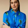 Printed Satin Shirt Cornflower Blue Clearance