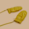 Padded Mittens In Shiny Nylon Mustard Hot