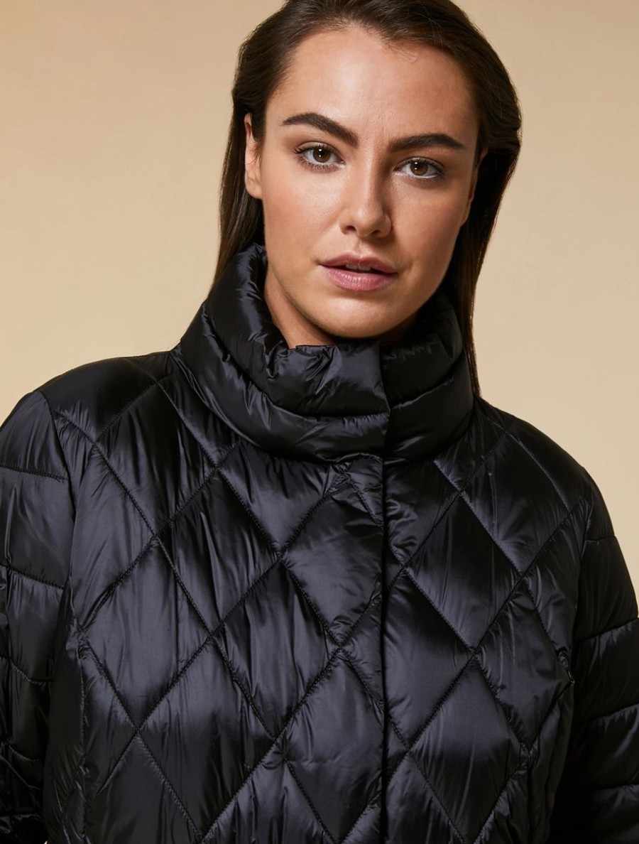 Water-Repellent Long Quilted Down Jacket Black Wholesale