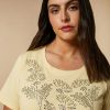 Rhinestone-Adorned Jersey T-Shirt Yellow Clearance