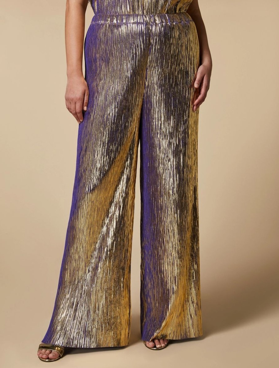 Metallic Pleated Trousers Purple Clearance