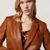 Leather-Look Fabric Blazer Rust Hot