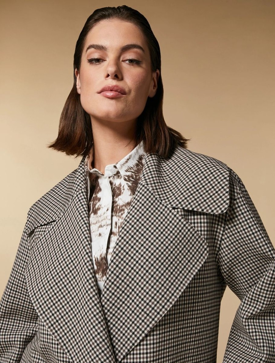 Chequered Double-Faced Wool Coat Dark Beige Best